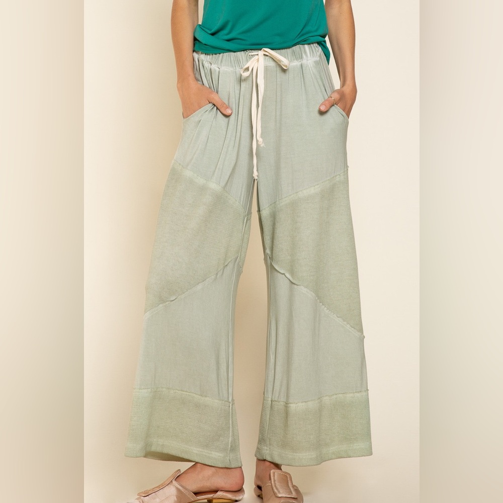 POL - AQUA GREEN Wide Leg Lounge Pants Lightweight Loose Knit Pants - Picture 11 of 12